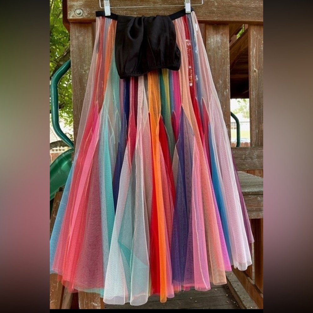 Rainbow Layered Tulle Midi Skirt - Colorful Women’s Skirt - Picture 6 of 8
